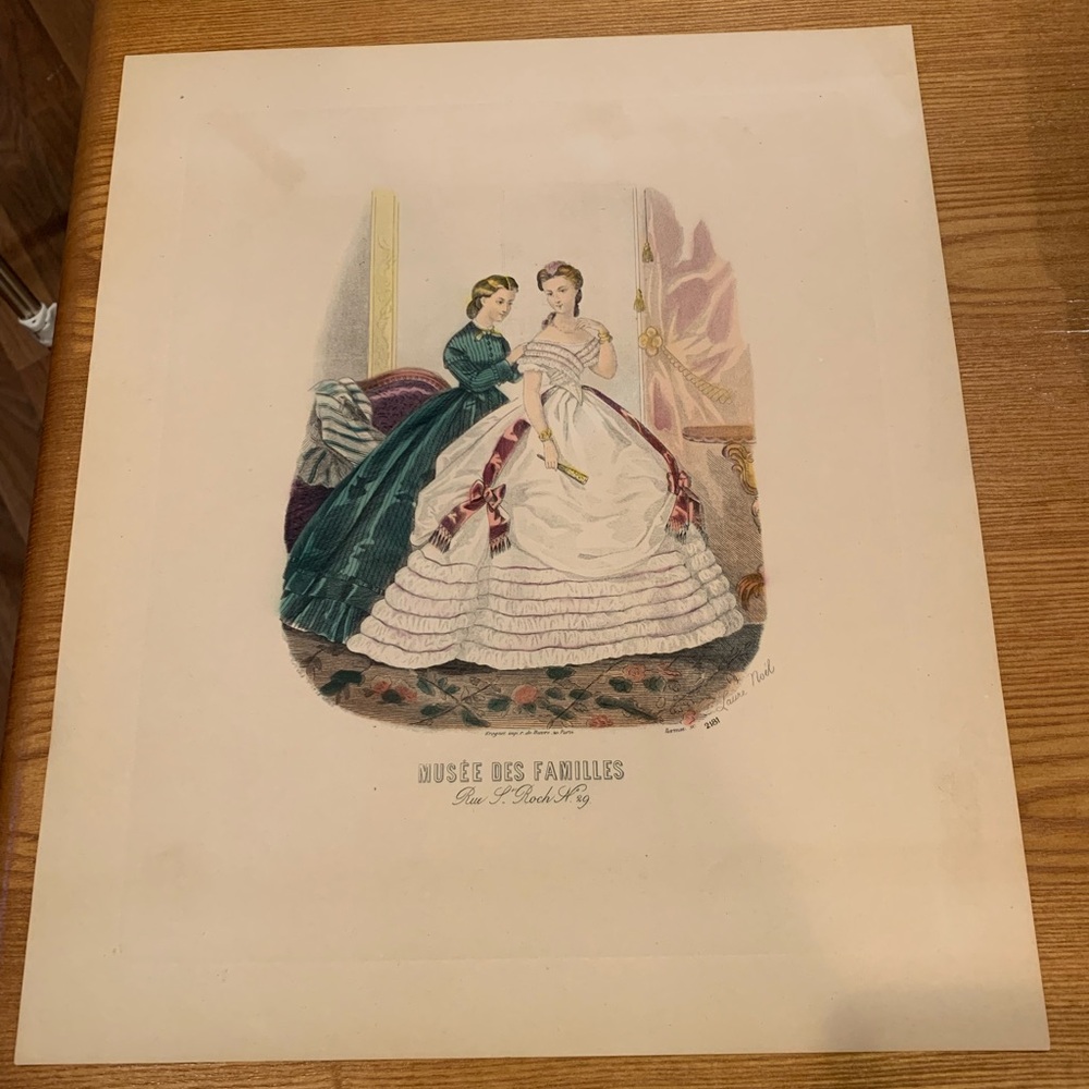 Vintage signed French Victorian art print